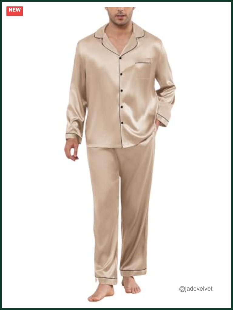 Satin Men's Pajama Set Short Sleeve Button Down Two-Piece Sleepwear With Pockets